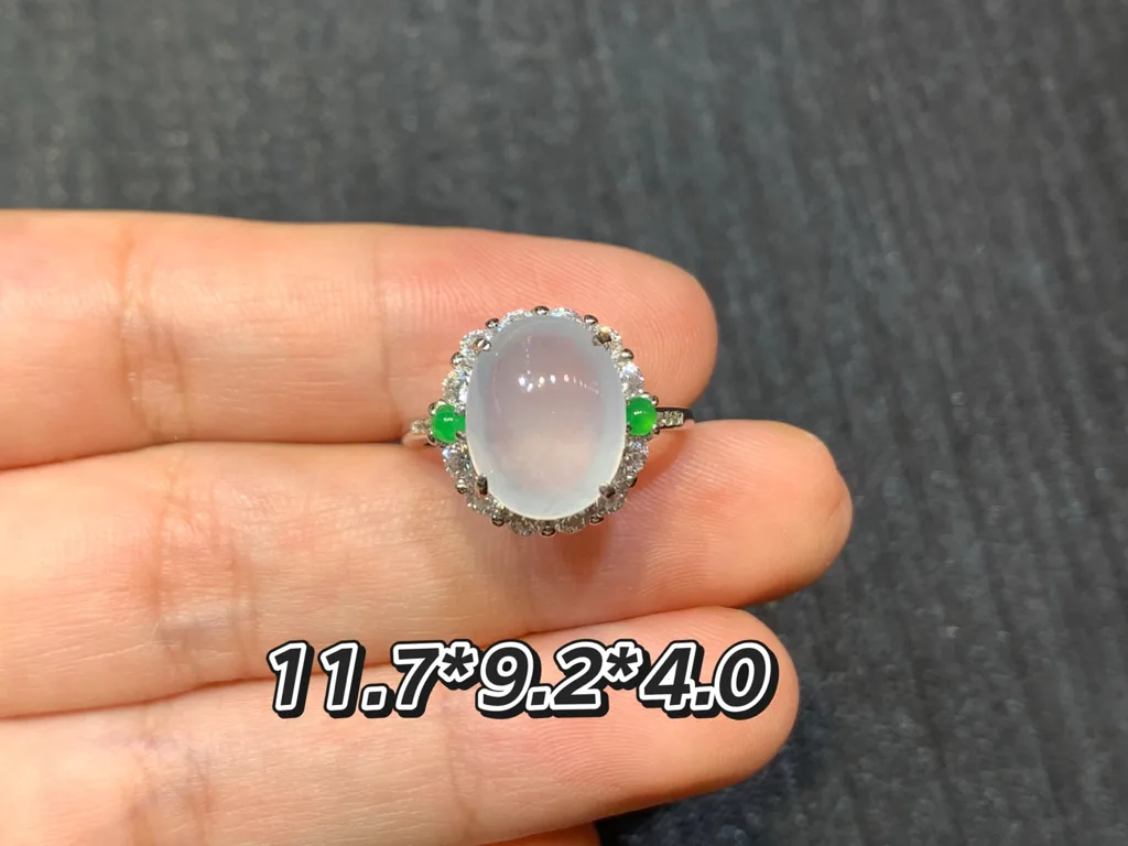 High-Icy Glowing Natural Jadeite Cabochon Ring — S925 Silver · No. 8EA1 (photo 1)