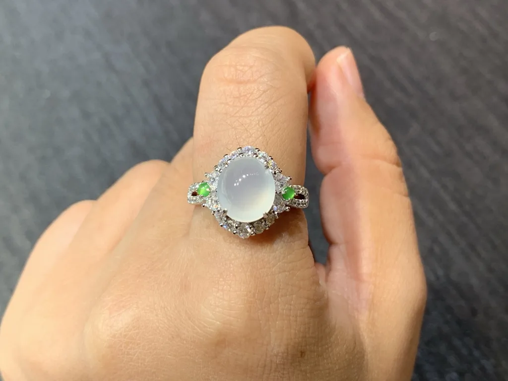 Icy Glowing Natural Jadeite Cabochon Ring — S925 Silver · No. 97A1 (photo 5)