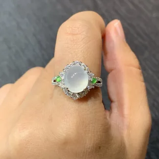 Icy Glowing Natural Jadeite Cabochon Ring — S925 Silver · No. 97A1 (photo 5)