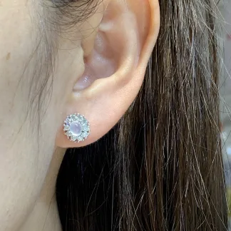 Icy Glowing Natural Jadeite Cabochon Stud Earrings — S925 Silver · No. 5520 (photo 5)