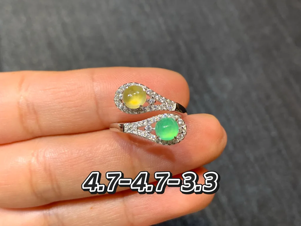 High-Icy Yellow and Green Natural Jadeite Cabochon Ring — S925 Silver · No. 968F (photo 1)