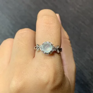 High-Icy Glowing Natural Jadeite Cabochon Ring — S925 Silver · No. D6DC (photo 5)