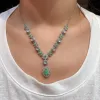 High-Icy Glowing White-and-Green Natural Jadeite Cabochon Necklace — S925 Silver · No. 5E08
