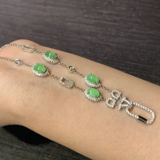 Icy Vivid Green Natural Jadeite Convertible Cabochon Chain — S925 Silver · No. ED33 (photo 4)