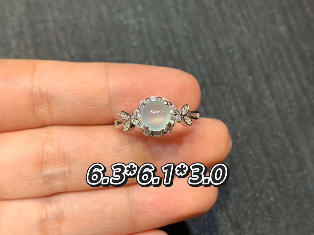 High-Icy Glowing Natural Jadeite Cabochon Ring — S925 Silver · No. D6DC (photo 1)