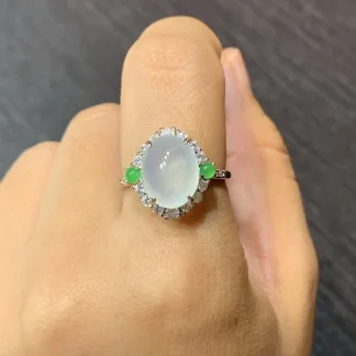 High-Icy Glowing Natural Jadeite Cabochon Ring — S925 Silver · No. 96B6 (photo 5)