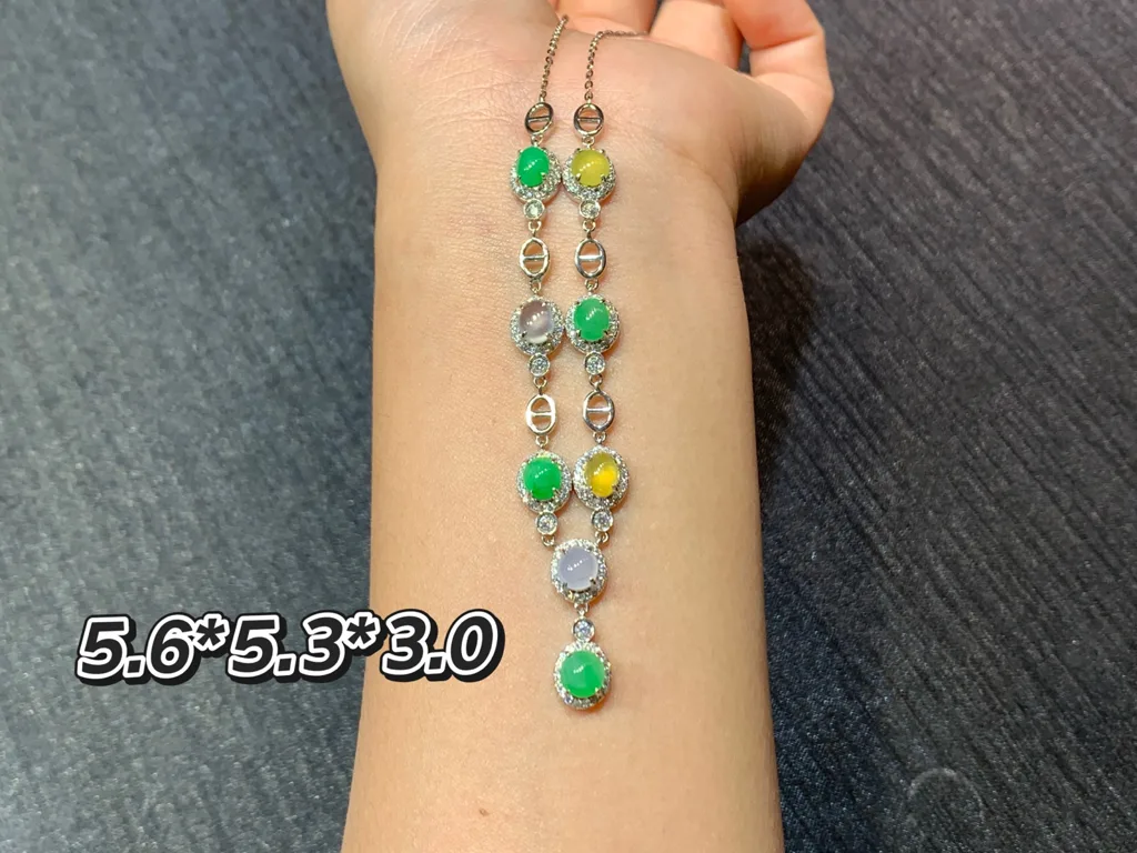 High-Icy Multicolor Natural Jadeite Cabochon Necklace — S925 Silver · No. 8B5F (photo 1)