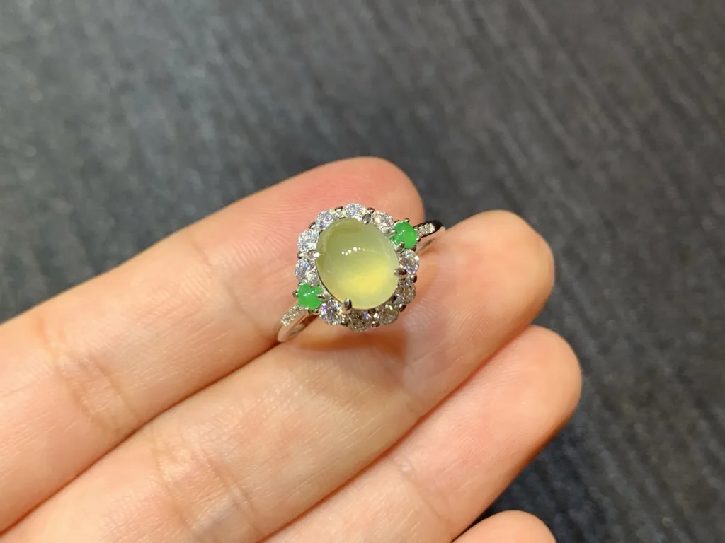 High-Icy Honey Yellow Natural Jadeite Cabochon Ring — S925 Silver · No. CFF9 (photo 2)