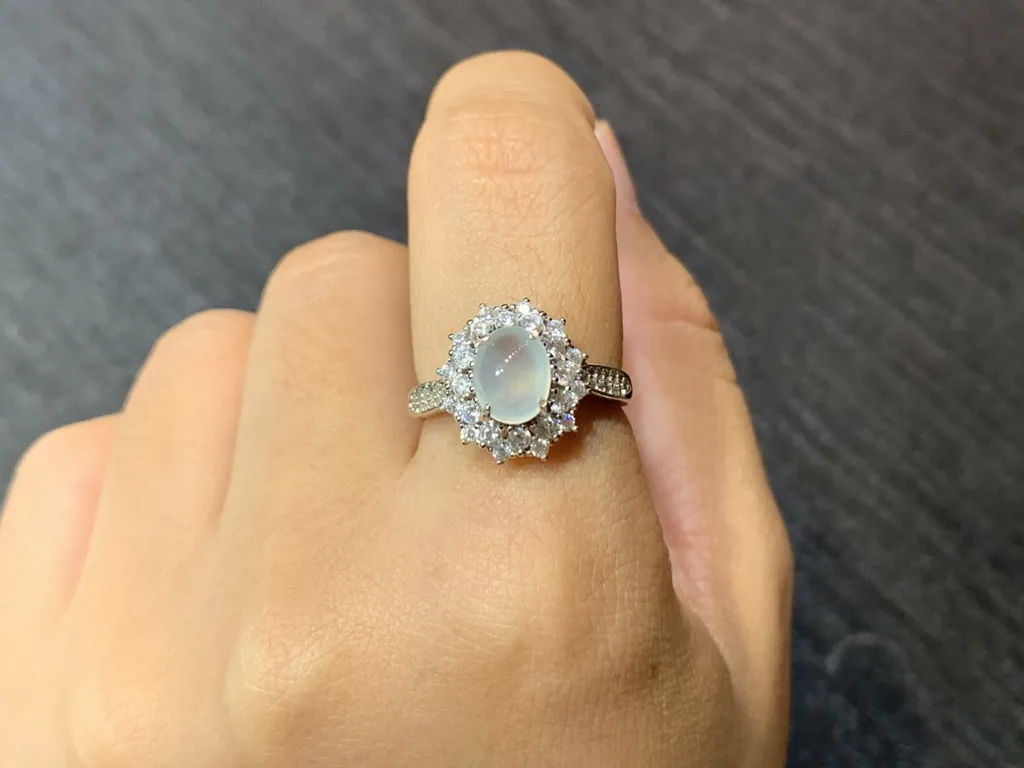 High-Icy Glowing Natural Jadeite Cabochon Ring — S925 Silver · No. 27A4 (photo 5)