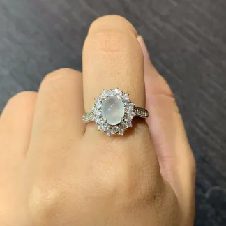 High-Icy Glowing Natural Jadeite Cabochon Ring — S925 Silver · No. 27A4 (photo 5)