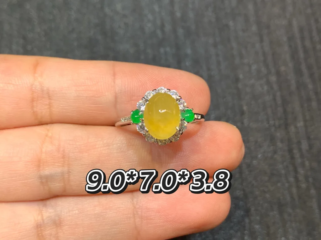 High-Icy Honey Yellow Natural Jadeite Cabochon Ring — S925 Silver · No. BCC8 (photo 1)