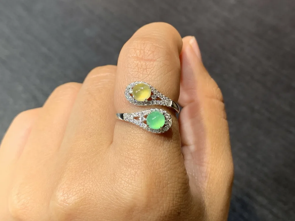 High-Icy Yellow and Green Natural Jadeite Cabochon Ring — S925 Silver · No. 968F (photo 5)