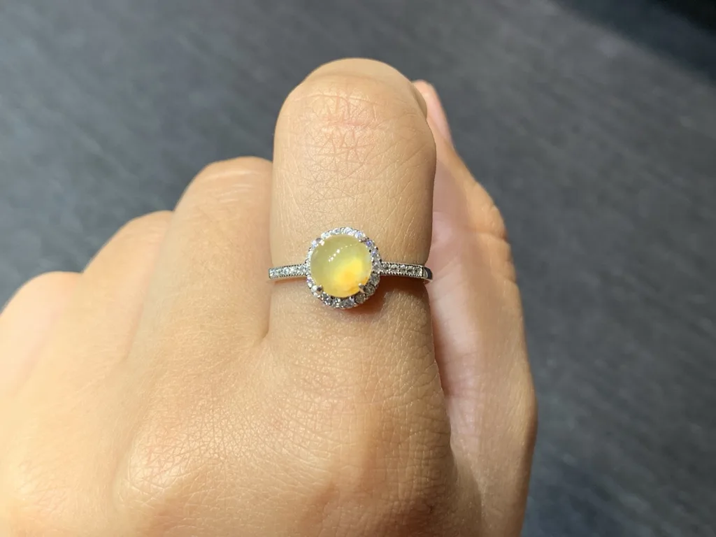 High-Icy Honey Yellow Natural Jadeite Cabochon Ring — S925 Silver · No. 3839 (photo 5)