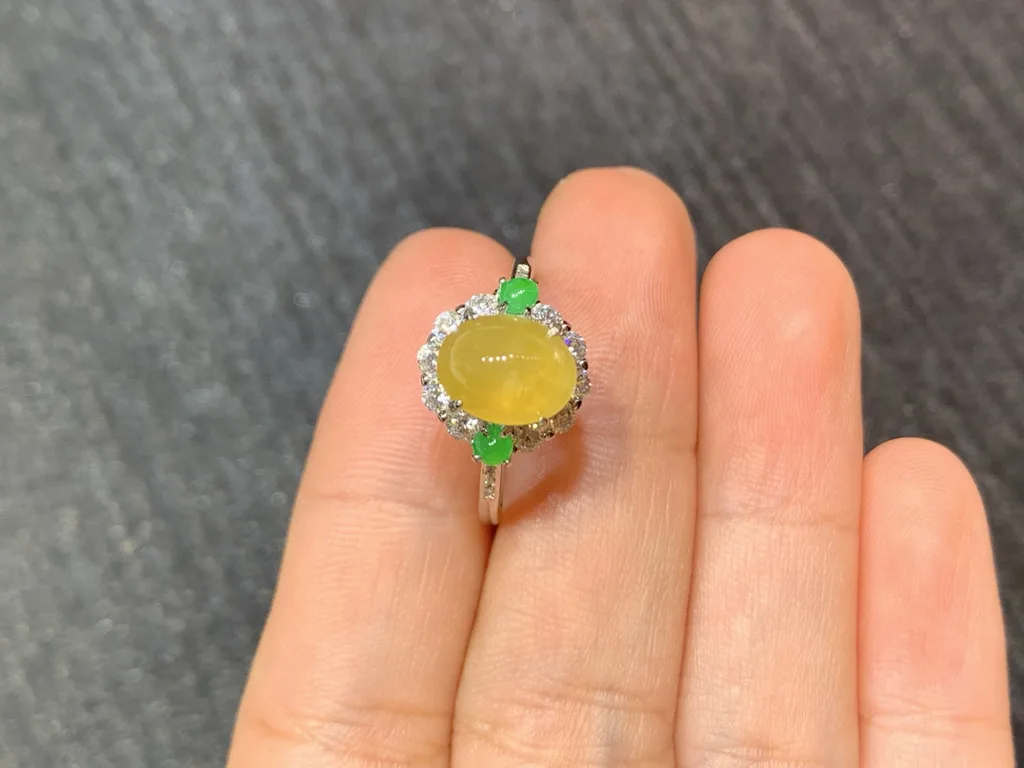 High-Icy Honey Yellow Natural Jadeite Cabochon Ring — S925 Silver · No. BCC8 (photo 3)