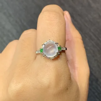 High-Icy Glowing Natural Jadeite Cabochon Ring — S925 Silver · No. 6CC2