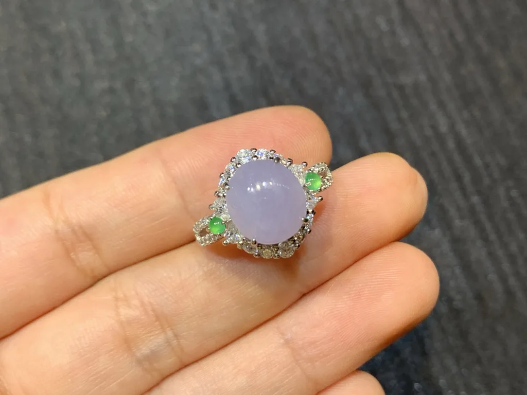 Icy Lavender Natural Jadeite Cabochon Ring — S925 Silver · No. 367B (photo 2)