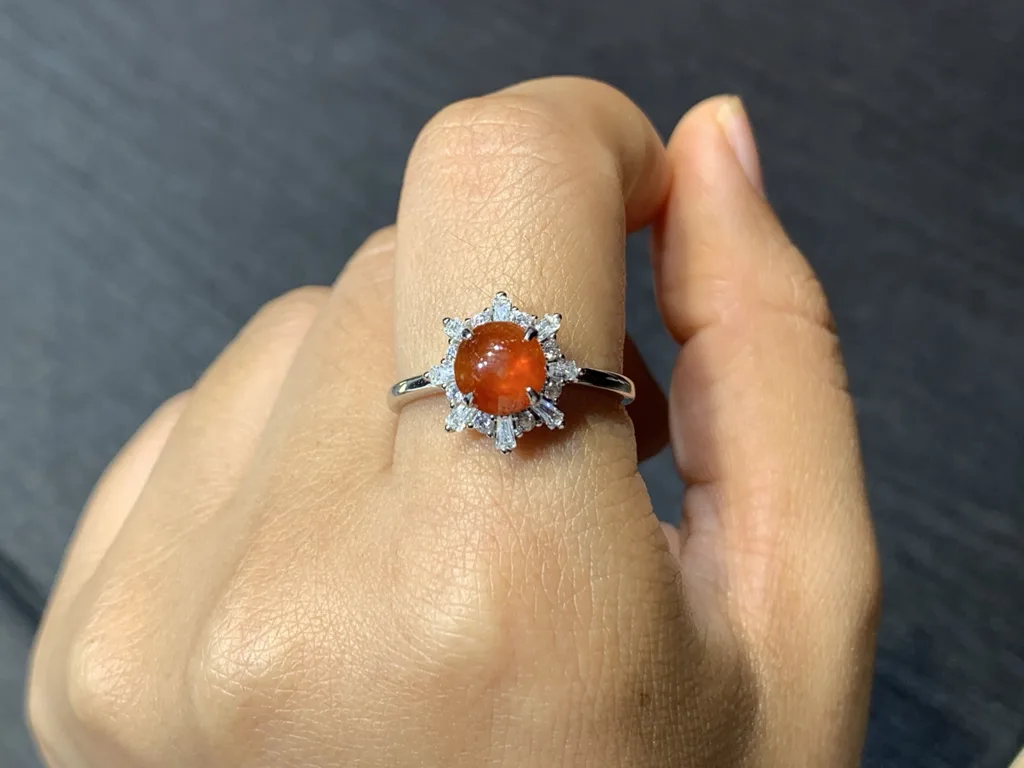 High-Icy Russet Red Natural Jadeite Cabochon Ring — S925 Silver · No. 19B9 (photo 5)