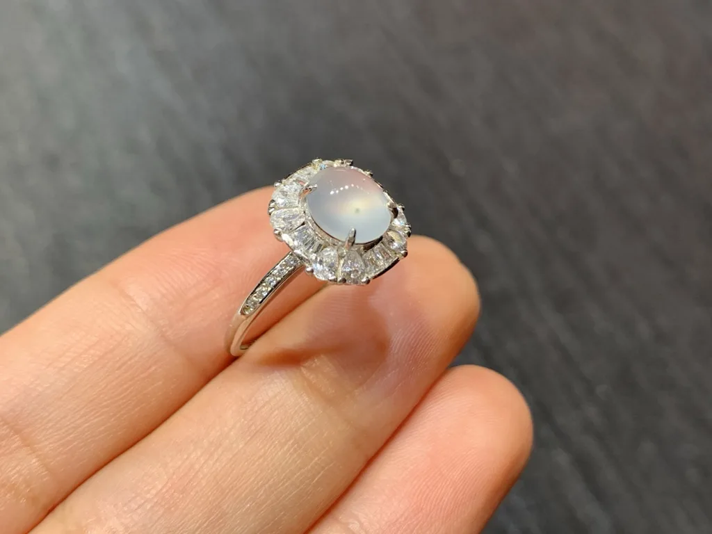 High-Icy Glowing Natural Jadeite Cabochon Ring — S925 Silver · No. 71DB (photo 4)