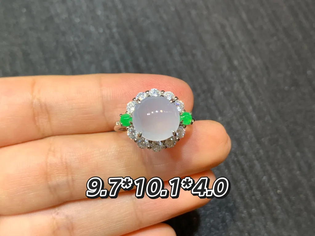 Icy Glowing Natural Jadeite Cabochon Ring — S925 Silver · No. 0C2C (photo 1)