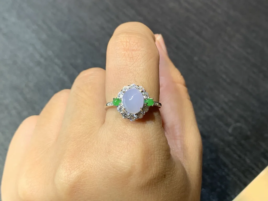 Icy Lavender Natural Jadeite Cabochon Ring — S925 Silver · No. 2B48 (photo 5)