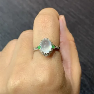 High-Icy Glowing Natural Jadeite Cabochon Ring — S925 Silver · No. EEED (photo 5)