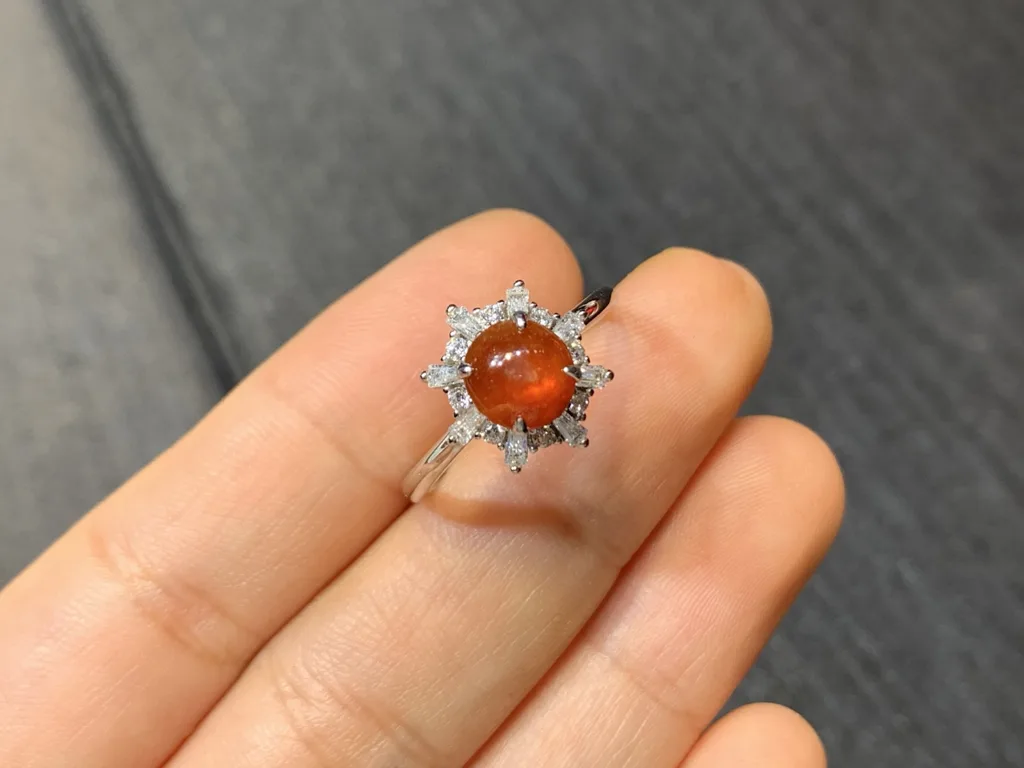 High-Icy Russet Red Natural Jadeite Cabochon Ring — S925 Silver · No. 19B9 (photo 2)