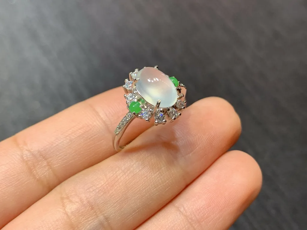 High-Icy Glowing Natural Jadeite Cabochon Ring — S925 Silver · No. 6051 (photo 4)