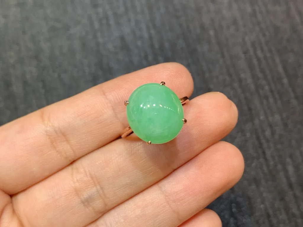Icy Vivid Green Natural Jadeite Cabochon Ring — S925 Silver · No. D2D5 (photo 2)