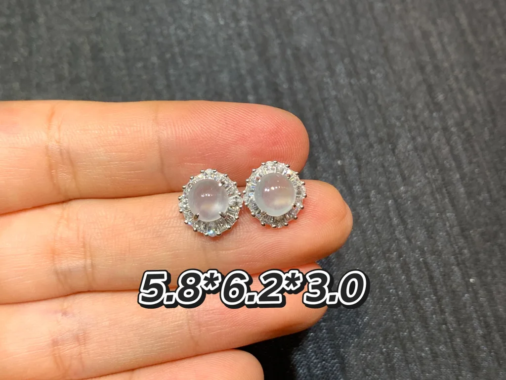 High-Icy Glowing Natural Jadeite Cabochon Stud Earrings — S925 Silver · No. 3180 (photo 1)