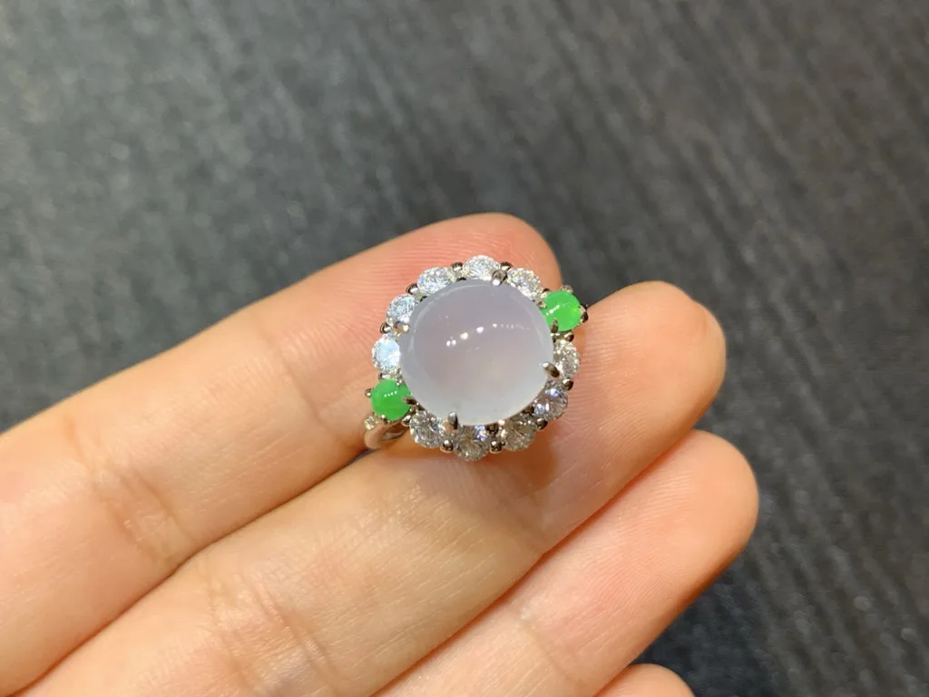 Icy Glowing Natural Jadeite Cabochon Ring — S925 Silver · No. 0C2C (photo 2)