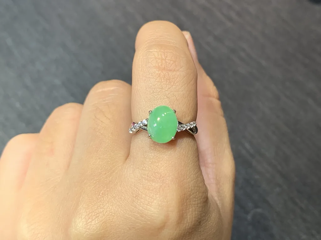 Icy Vivid Green Cabochon Natural Jadeite Three-Piece Cabochon Set — S925 Silver · No. BF1E (photo 5)