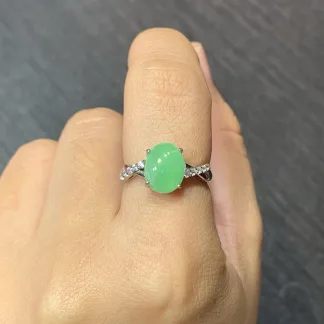 Icy Vivid Green Cabochon Natural Jadeite Three-Piece Cabochon Set — S925 Silver · No. BF1E (photo 5)