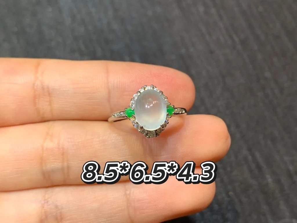 High-Icy Glowing Natural Jadeite Cabochon Ring — S925 Silver · No. EEED (photo 1)