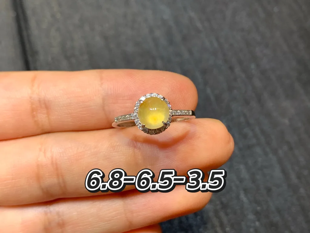 High-Icy Honey Yellow Natural Jadeite Cabochon Ring — S925 Silver · No. 3839 (photo 1)