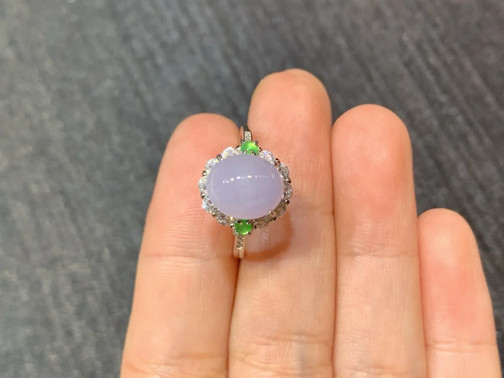 Lavender Natural Jadeite Cabochon Ring — S925 Silver · No. 9E73 (photo 3)