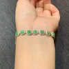 Icy Vivid-Green Natural Jadeite Cabochon Bracelet — S925 Silver · No. C71E