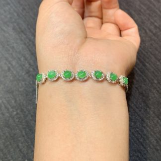 Icy Vivid-Green Cabochon Bracelet — S925 Silver