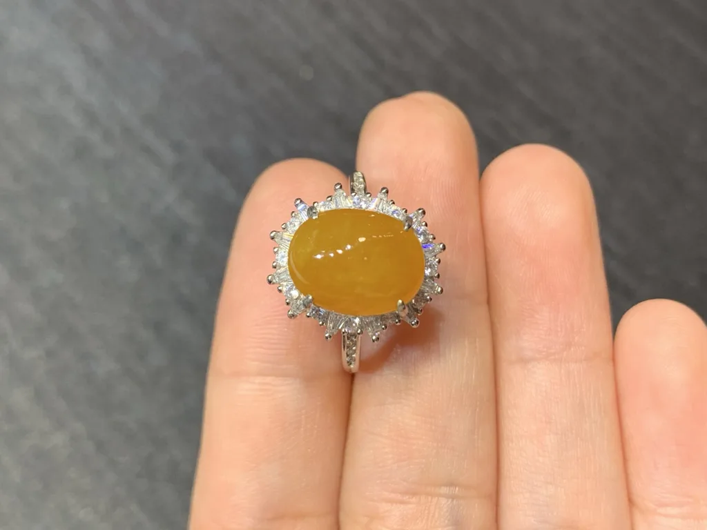 High-Icy Honey Yellow Natural Jadeite Cabochon Ring — S925 Silver · No. 64A9 (photo 3)