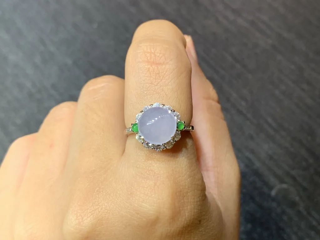 High-Icy Lavender Natural Jadeite Cabochon Ring — S925 Silver · No. A3D0 (photo 5)