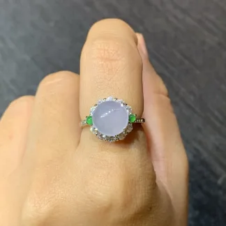 High-Icy Lavender Natural Jadeite Cabochon Ring — S925 Silver · No. A3D0 (photo 5)