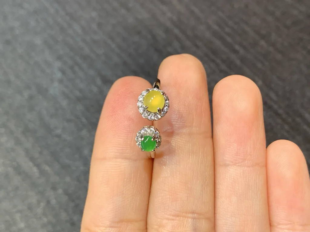 High-Icy Yellow and Green Natural Jadeite Cabochon Ring — S925 Silver · No. 762E (photo 3)