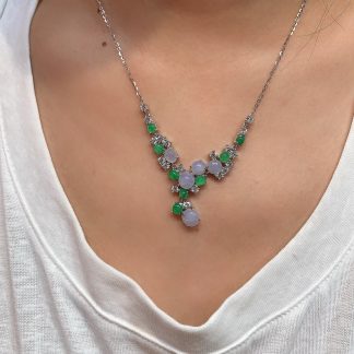 Violet-and-Vivid-Green Cabochon Necklace — S925 Silver