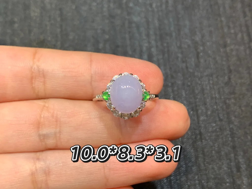 Lavender Natural Jadeite Cabochon Ring — S925 Silver · No. 9E73 (photo 1)