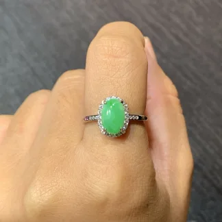 Icy Vivid Green Cabochon Natural Jadeite Three-Piece Cabochon Set — S925 Silver · No. 01E8 (photo 5)