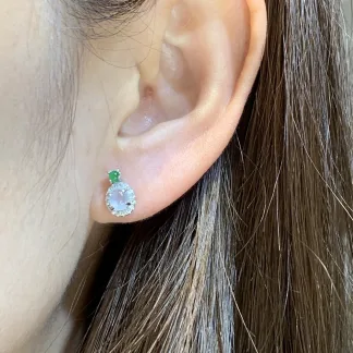 High-Icy Glowing Natural Jadeite Cabochon Stud Earrings — S925 Silver · No. 93C6 (photo 5)
