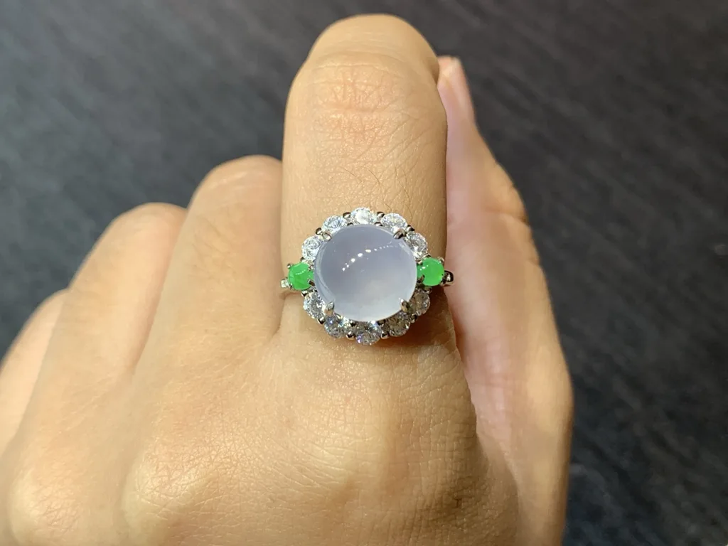 Icy Glowing Natural Jadeite Cabochon Ring — S925 Silver · No. 0C2C (photo 5)