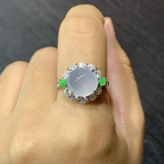 Icy Glowing Natural Jadeite Cabochon Ring — S925 Silver · No. 0C2C (photo 5)