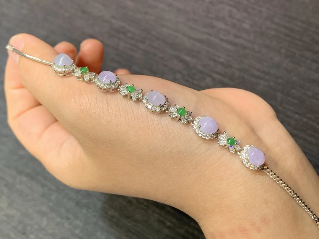 Icy Lavender Natural Jadeite Cabochon Bracelet — S925 Silver · No. D3B3 (photo 2)