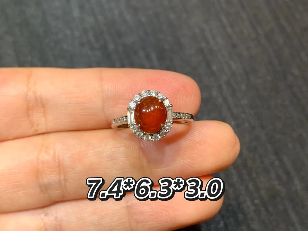 Icy Russet Red Natural Jadeite Cabochon Ring — S925 Silver · No. 5F4D (photo 1)
