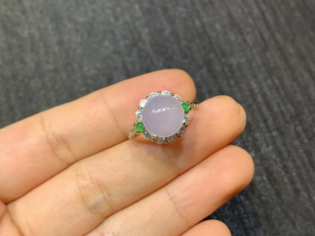 High-Icy Lavender Natural Jadeite Cabochon Ring — S925 Silver · No. A3D0 (photo 2)